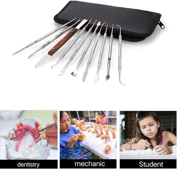 Stainless Steel Dental Wax Carver Tools,10 Pcs Double-Ended Wax Knife  for Dental Carving,Dentist Sculpture Instruments Kit