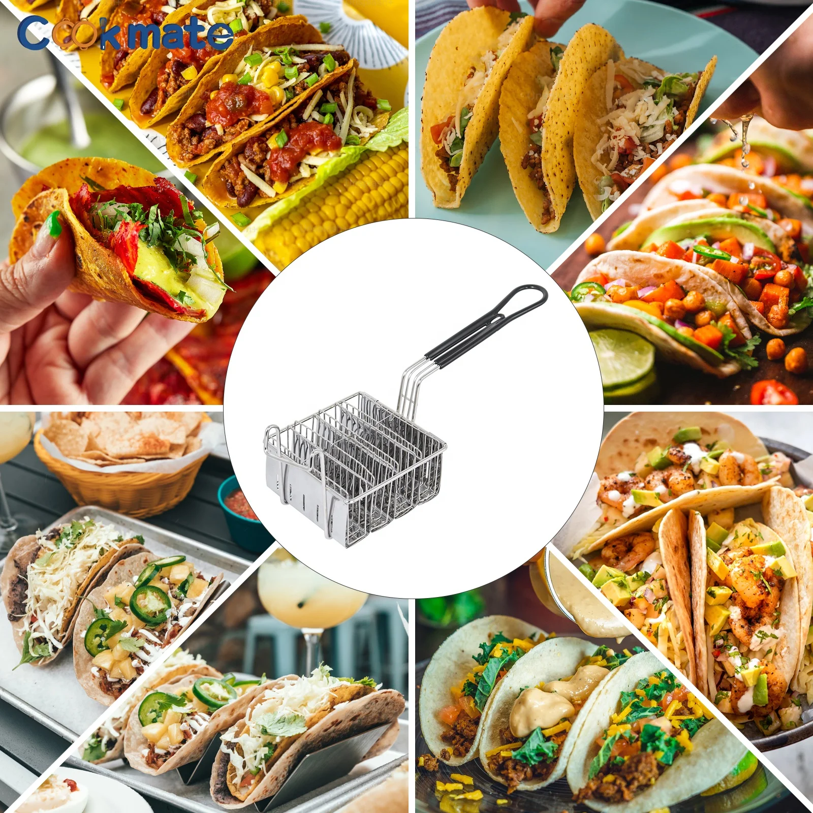 2024 Cookmate Wholesale Kitchenware Small TACO Shell Rectangular Deep Fryer Wire Basket
