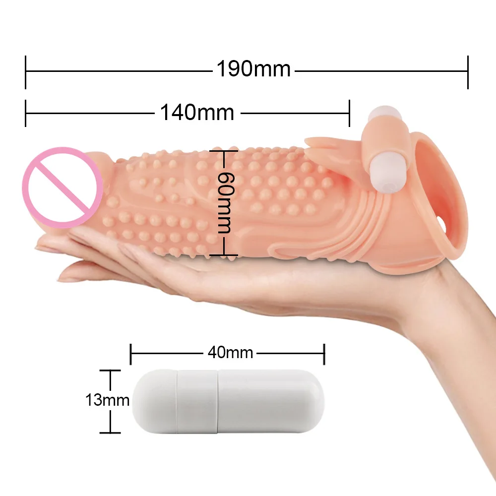 Reusable Penis Sleeve with Vibrator Penis Ring 7.5 Inch Cock Ring Extender Soft Dick Enlarger for Men