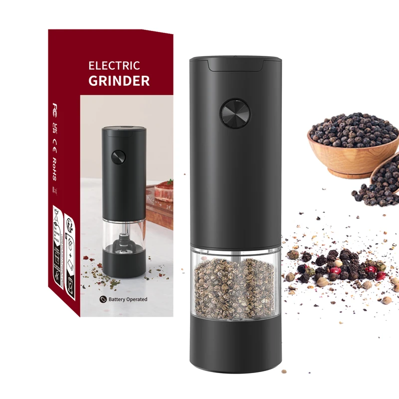Stainless Steel Battery Automatic Adjustable Gravity Electric Salt and Pepper Mill Grinder with 70ml Glass Jar