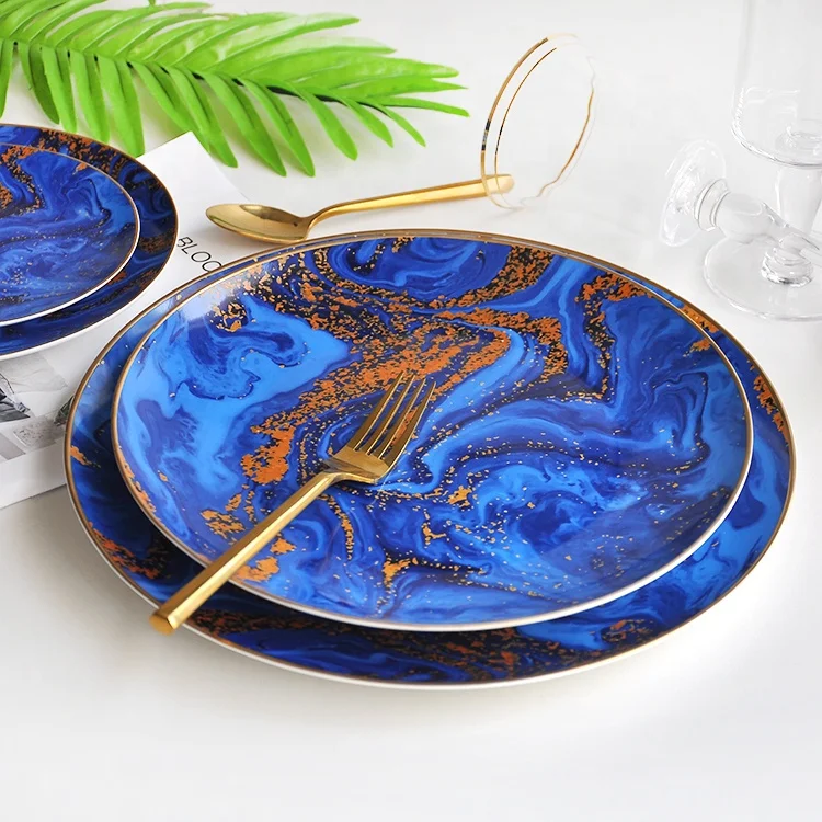 Ceramic nordic blue and white dinner plate