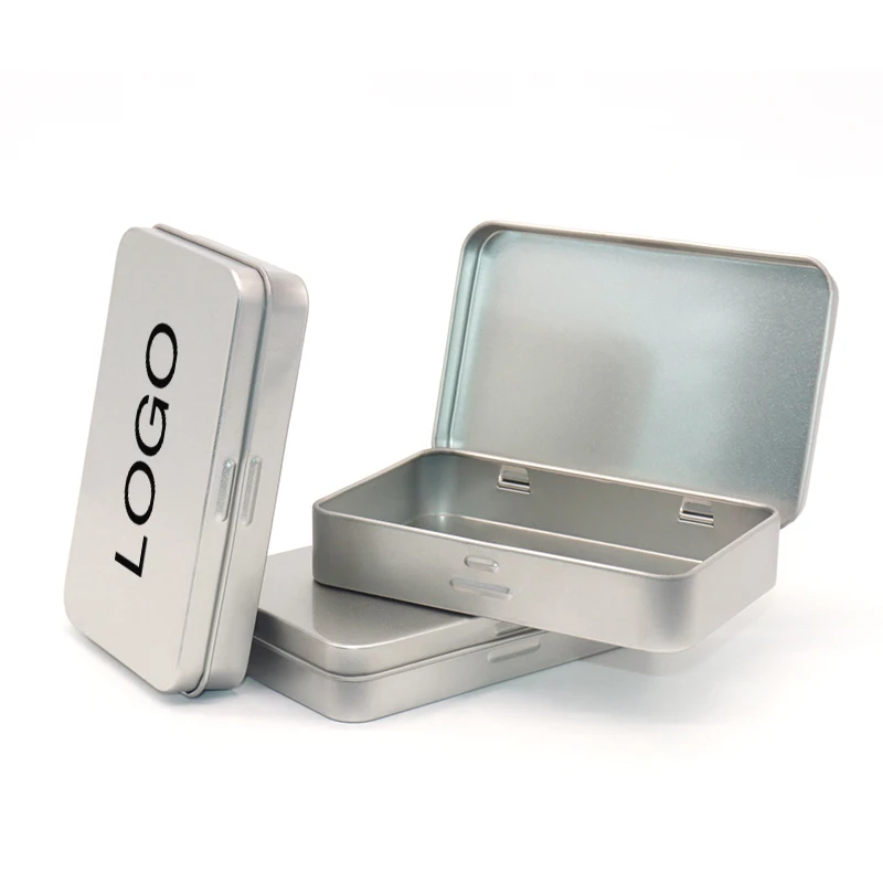 wholesale  rectangle tin cigarette case custom candy mint tea metal packaging hinge tin case