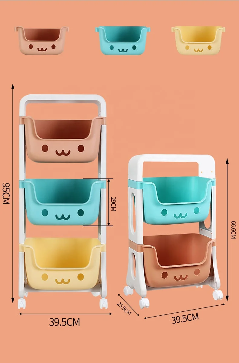 
Household 2-4 Layer Kitchen Sundries Storage basket rack kids toy storage organizer Plastic Shelf With Wheels 