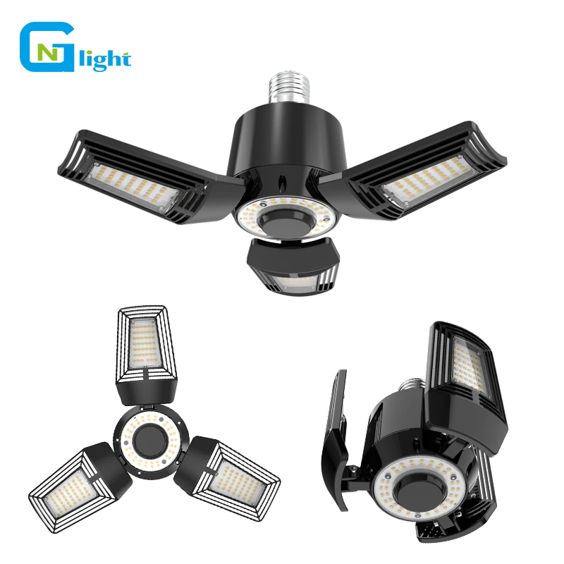80W Deformable LED Garage Lights ETL 5000K 3-Panel Adjustable Trilights ceiling 60w 125w 100w for Indoor Area