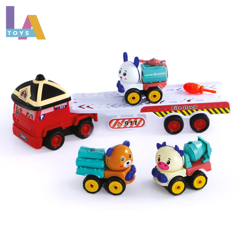 Longthuy Made in Vietnam Toy Big train and three mini cars Educational  4 in 1  Engineering series container truck for kids