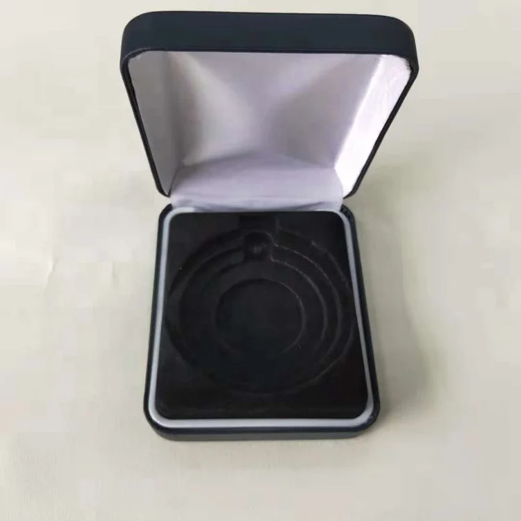 Customized medal packaging box leather case coin display box with tray inserts.0