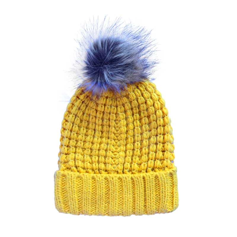 wholesale Yellow knit Beanie cap 100% Acrylic ski sports caps winter hats for women custom Beanie hats for women