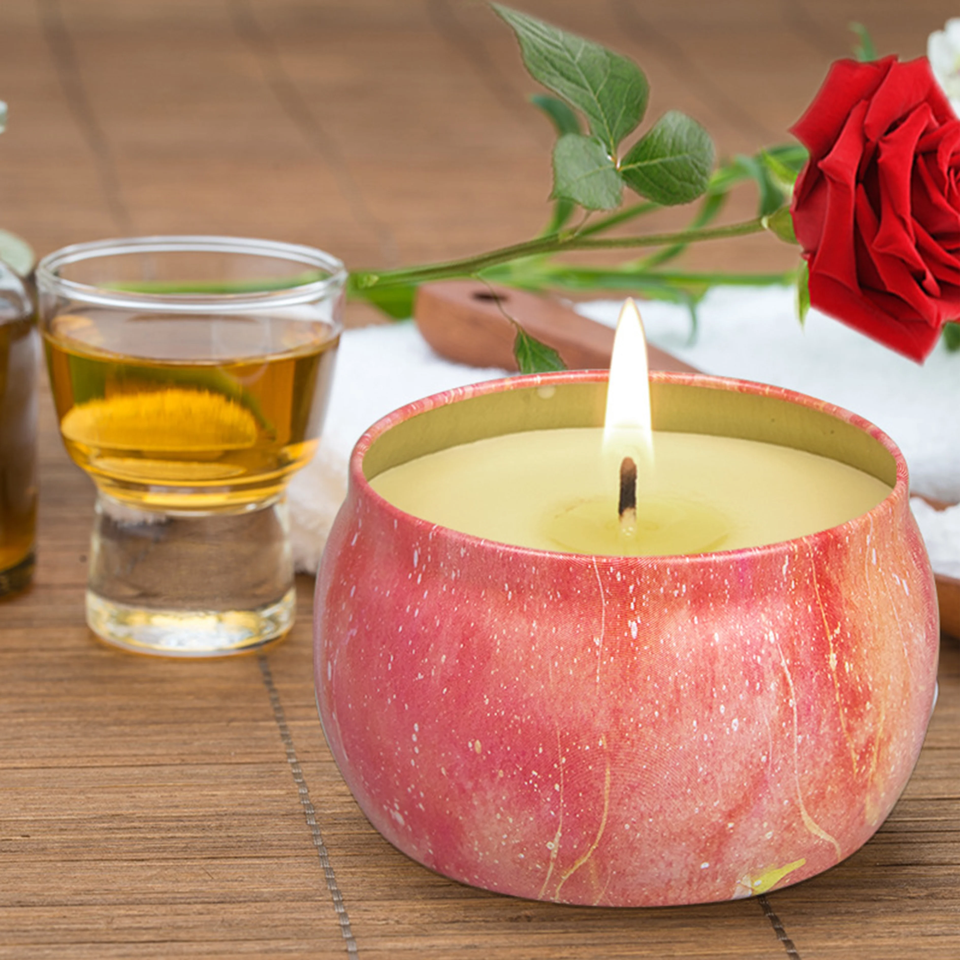 Blue And White Essential Oil Scented Soy Wax Massage Fragrance Candle In Medium Iron Jar