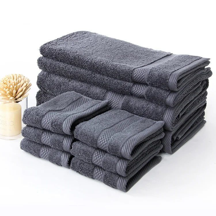 Wholesale 100% cotton solid terry 3pieces bath towel set with customized logo