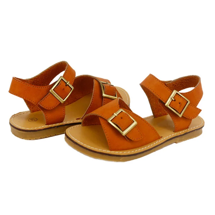 Guangzhou Handmade Wholesale Genuine Leather Kids Flat Sandals For Boys Baby Girls Sandal Designer Shoes