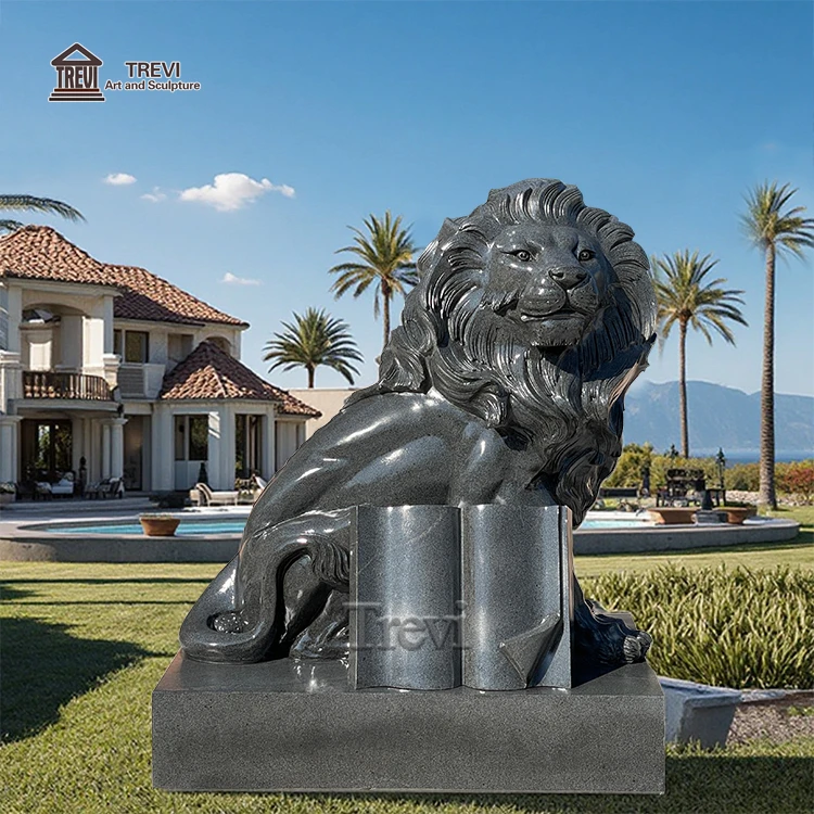 Villa Outdoor Decoration Hand Carvings Granite Stone Statue De Lion Sculpture
