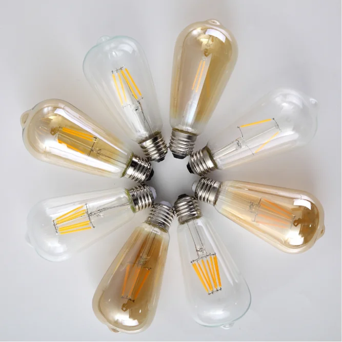 Led Ampul E27 4W 6W 8W Gold/Transparent White Retro Edison Filament LED Bulb Vintage LED Edison Ball Light ST64 Lamps