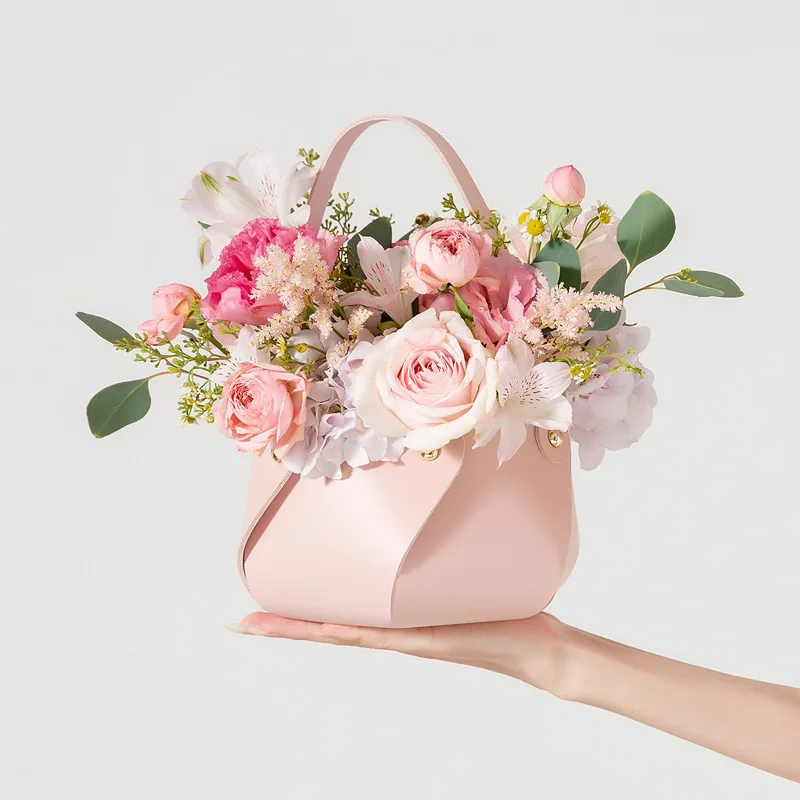 New Birthday Hamper Packaging Gift Box Leather Portable Flower  Flower Basket Handmade With Hand Gift For Wedding Candy Box