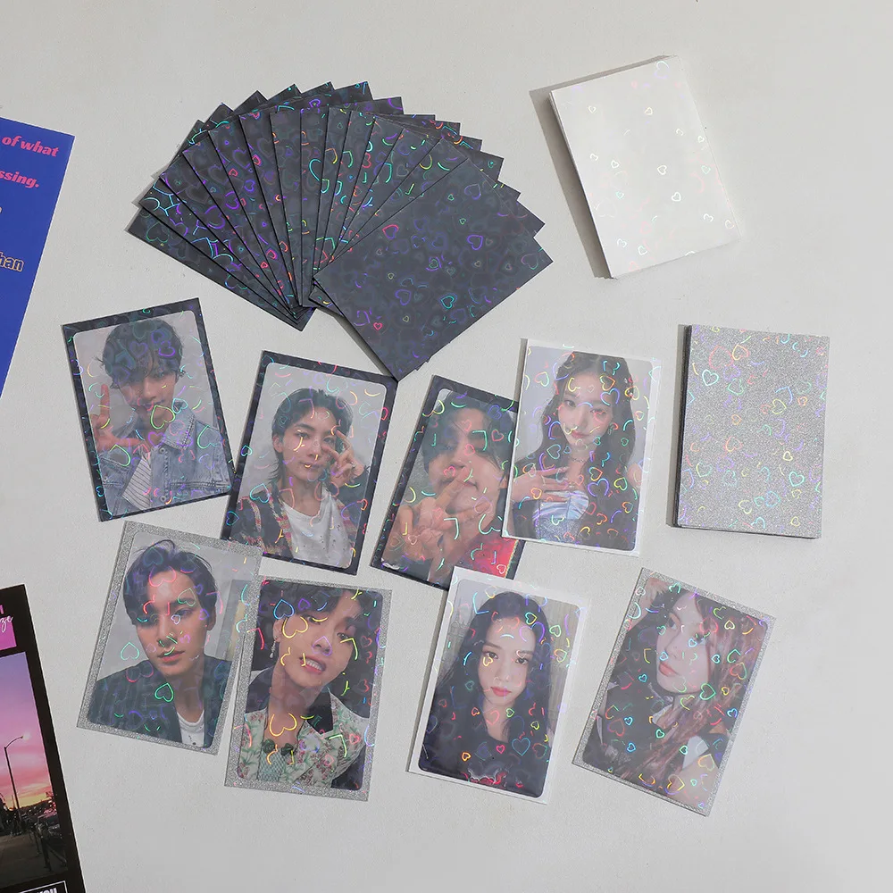 Kpop Card Protective Sleeve  20C Thick Holographic Heart Effect PP Card Holder for 60*90MM Card