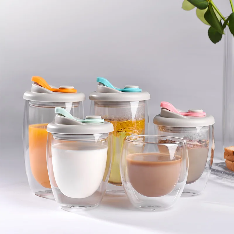Factory Hot Sale Wholesale  250ml/350ml/450ml heat resistant Double Wall Cup Milk Coffee Glass cup High Borosilicate Glass cup