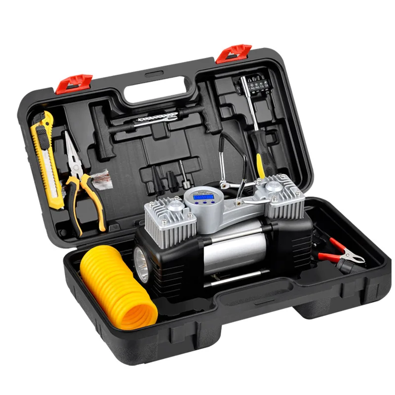 12V Portable Mini Metal Air Compressor 150PSI Car Tyre Inflator High Volume Pressure Pump Air Compressor with Storage Box