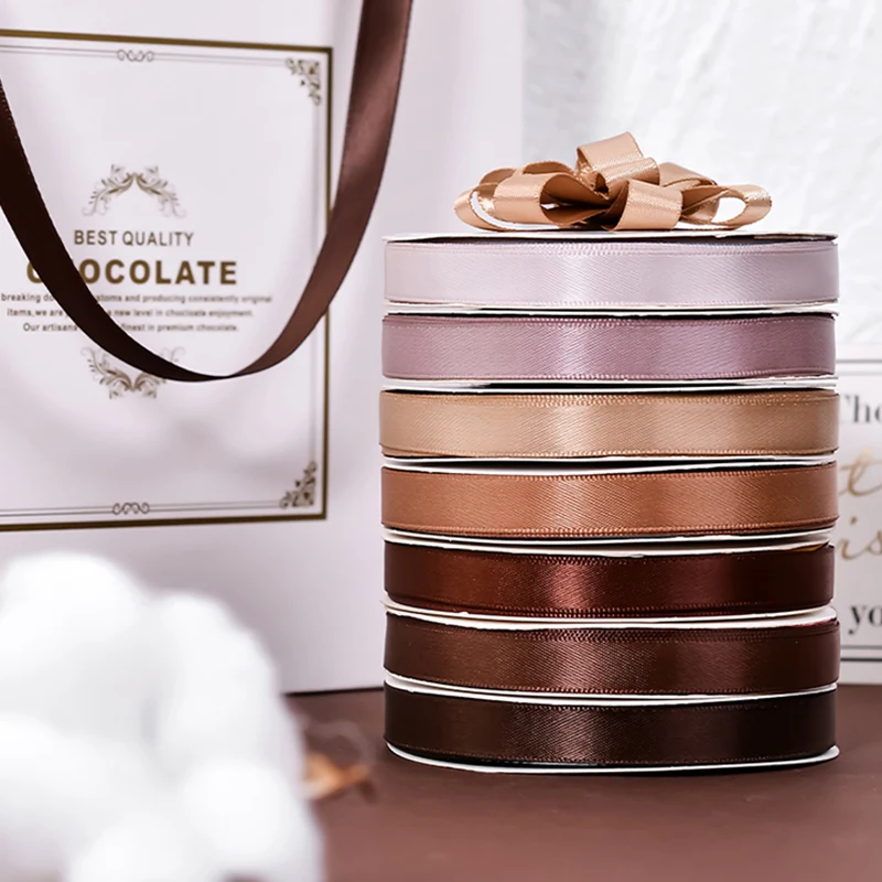 YAMA brown Custom design print name logo on satin ribbon for gift packing and decoration