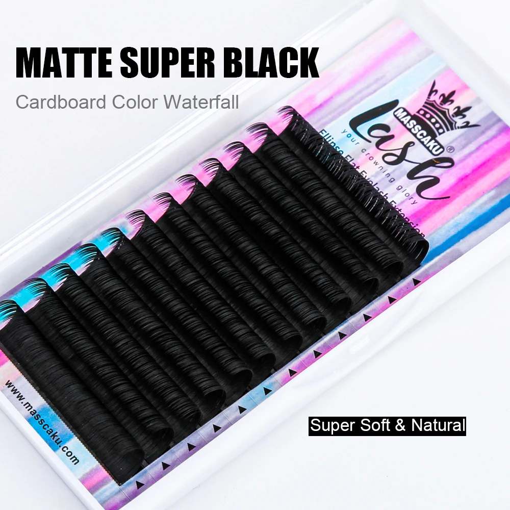High Quality MASSCAKU Russian Volume Eyelash Extensions Ellipse Flat Korean PBT Fiber Individual False Eyelashes Supplies
