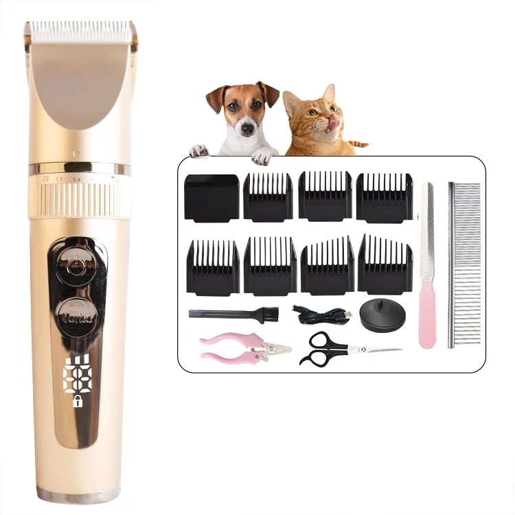 
Low noise usb rechargeable cordless led cat and dog hair trimmer professional pet animal electric hair clipper set kit China 
