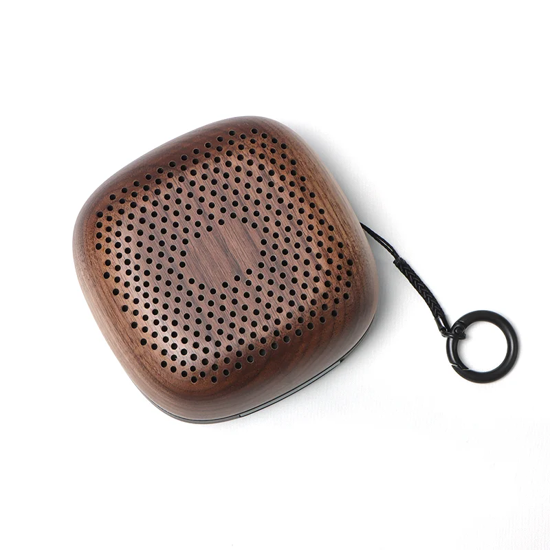 New Design Outdoor Small Wireless Wooden Portable Mini Blue tooth Speaker With Lanyard