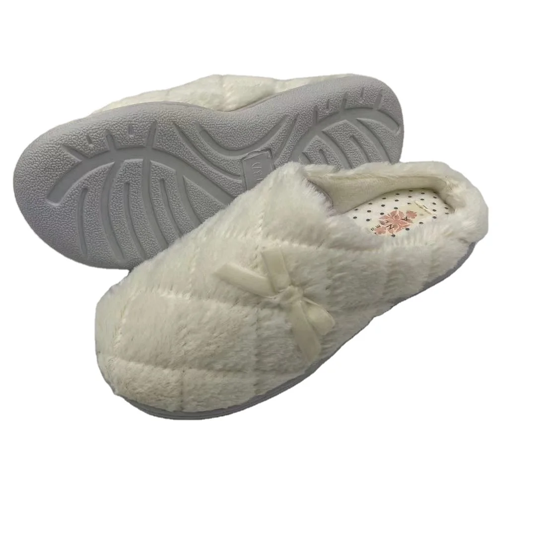 Wholesale winter warm fluffy soft fur quilting house slippers for women