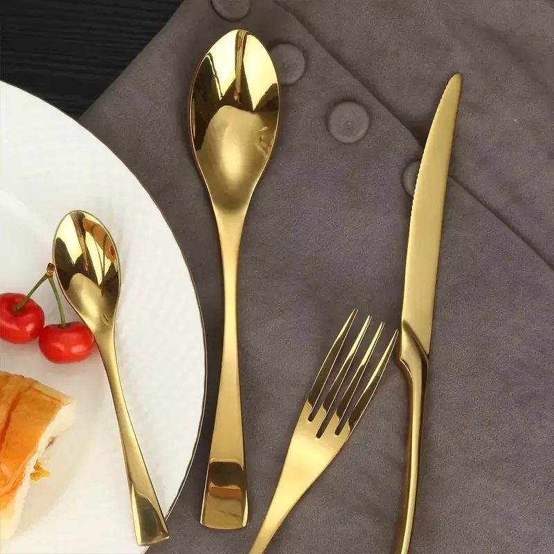 Stainless Steel Flatware Set Golden Spoon and Fork Thick Handle Gold Cutlery for Restaurant