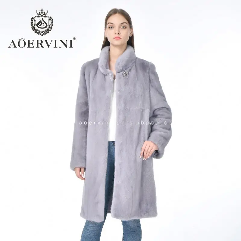 High quality Custom Puffy Trendy Classic Honourable Natural Animal Real mink winter women fur and leather coat