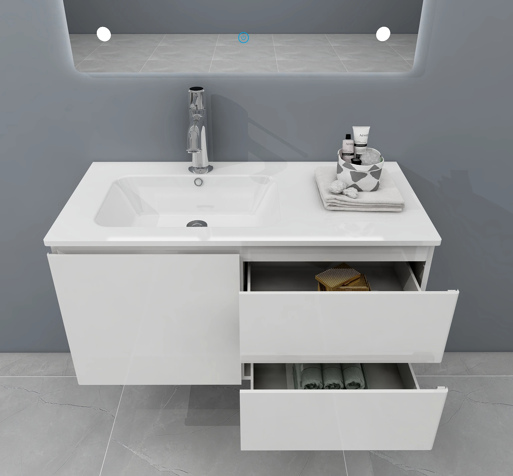 
100cm modern design pvc bathroom cabinet combination with smart mirror factory direct sale 