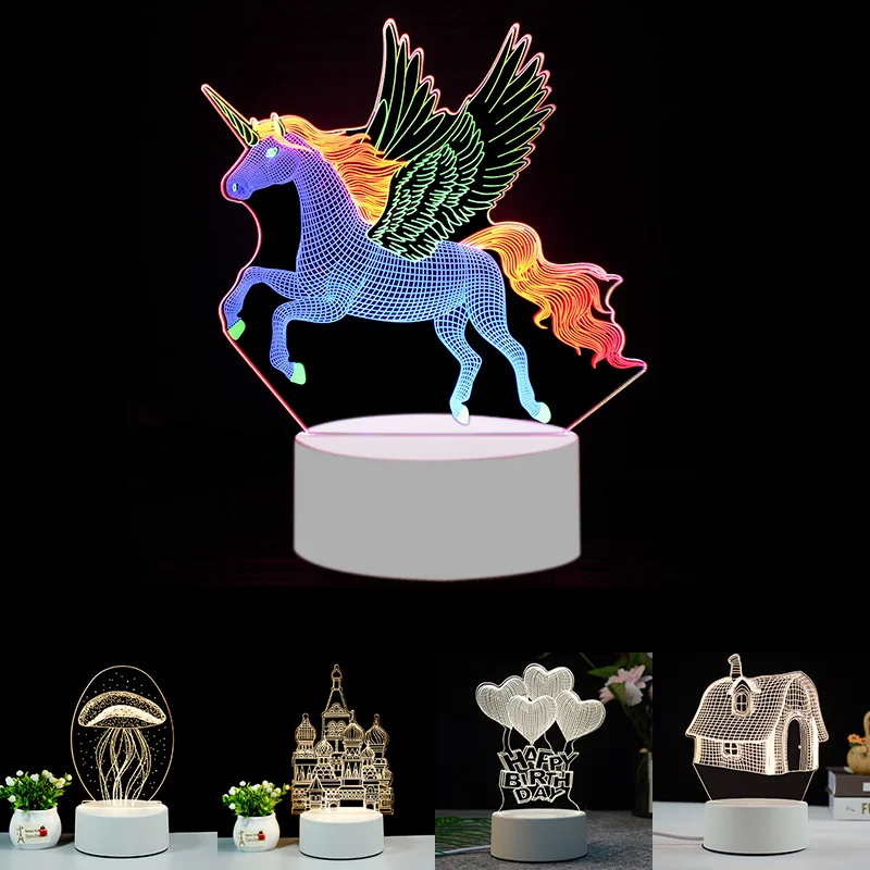 5v 3aa Battery Touch Art Light for Boys Girls Kids Gift Adult LED Acrylic White 40 Modern 3D Led Night Light Black Base 5 (V) 2w