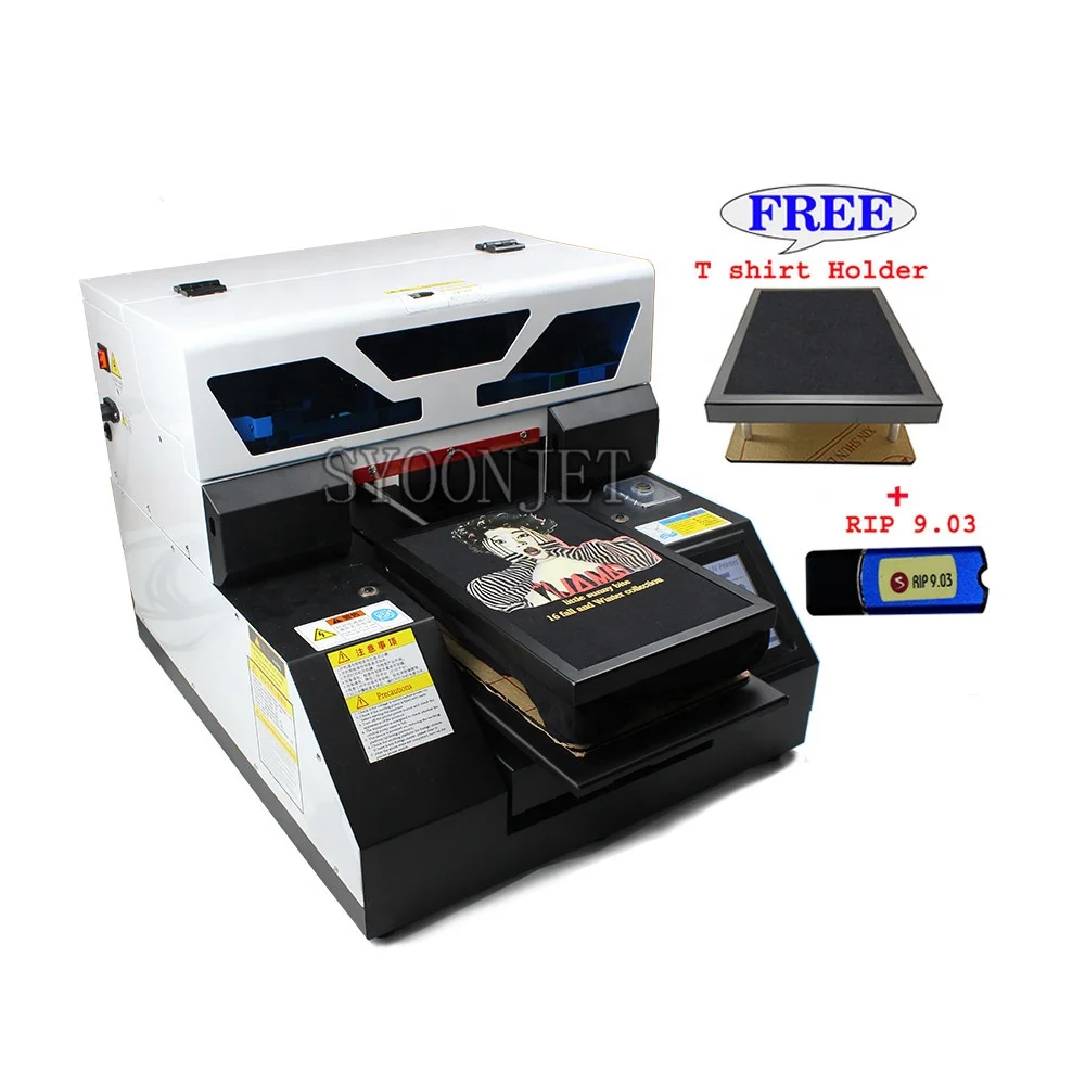 2020 Touch Screen dtg A4 dark T-shirt UV printer Cloth Jeans textile fabric uv Printing machine a4  & White ink cycle system