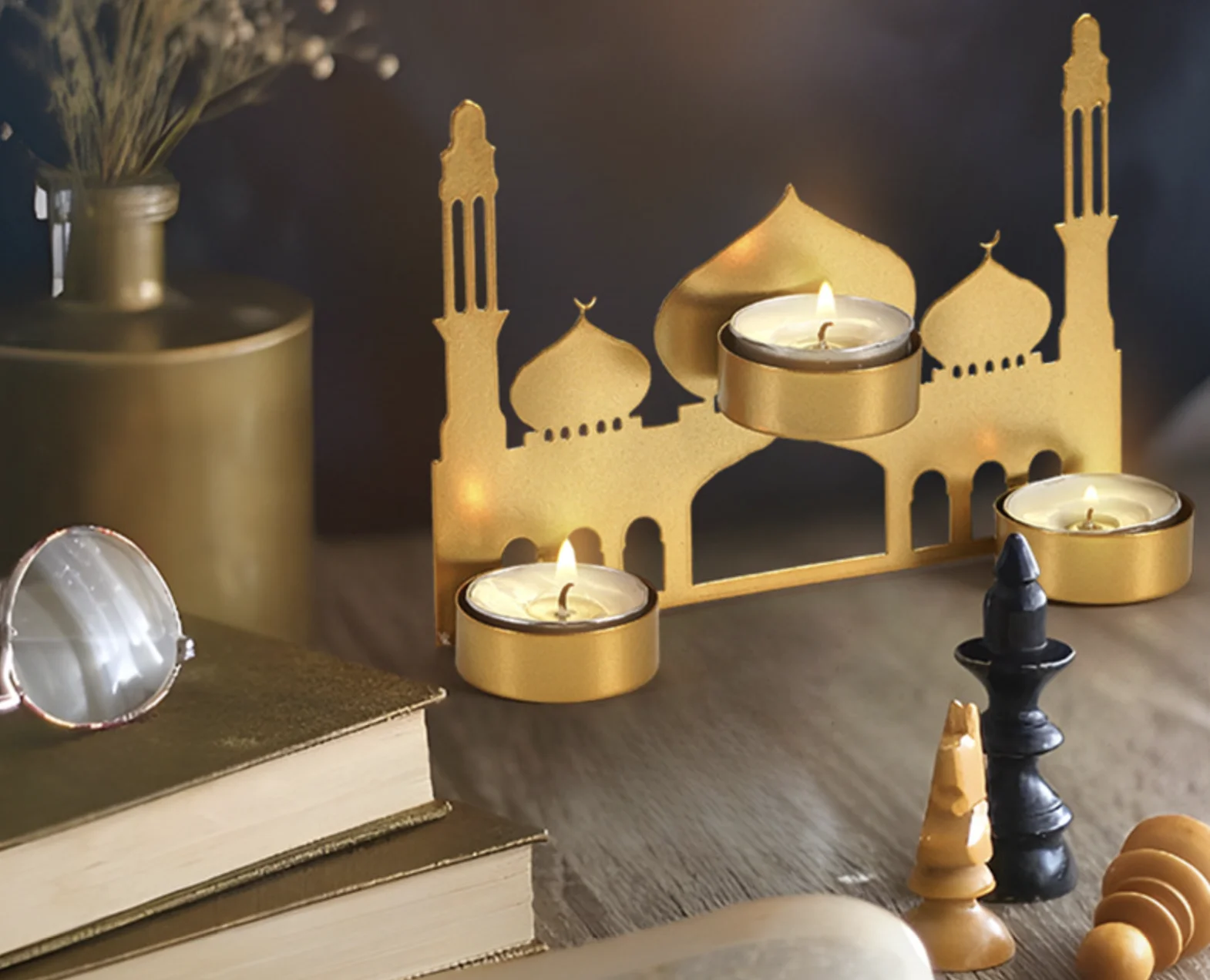 Votive Crystal Candelabra Eid Mubarak Decorations Muslim Gift Candle Holders Candlestick Moon Pillar Candle Stand