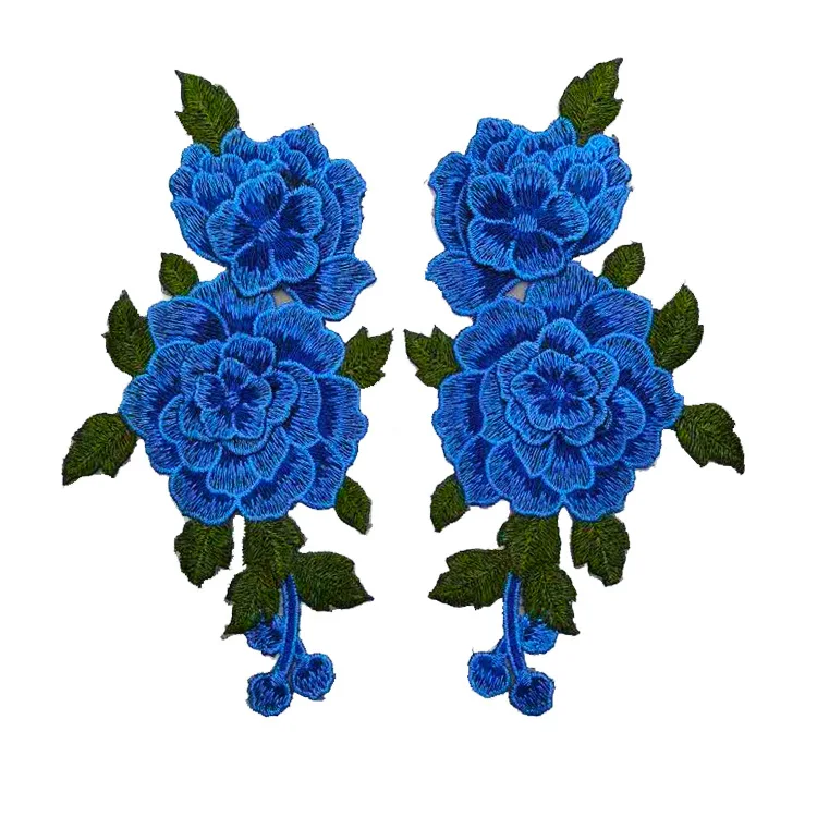 Clothing accessories embroidery lace three-dimensional glass gauze paste color one pair of flowers high-density Sew-on Patches