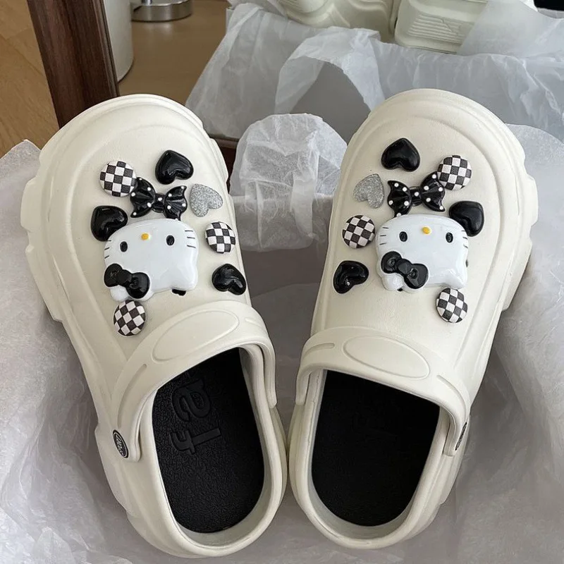 2024 Women Summer Outdoor Garden Shoes Removable Color Contrast Lining Beach Clogs Thick Soled Sandals Slippers EVA Round