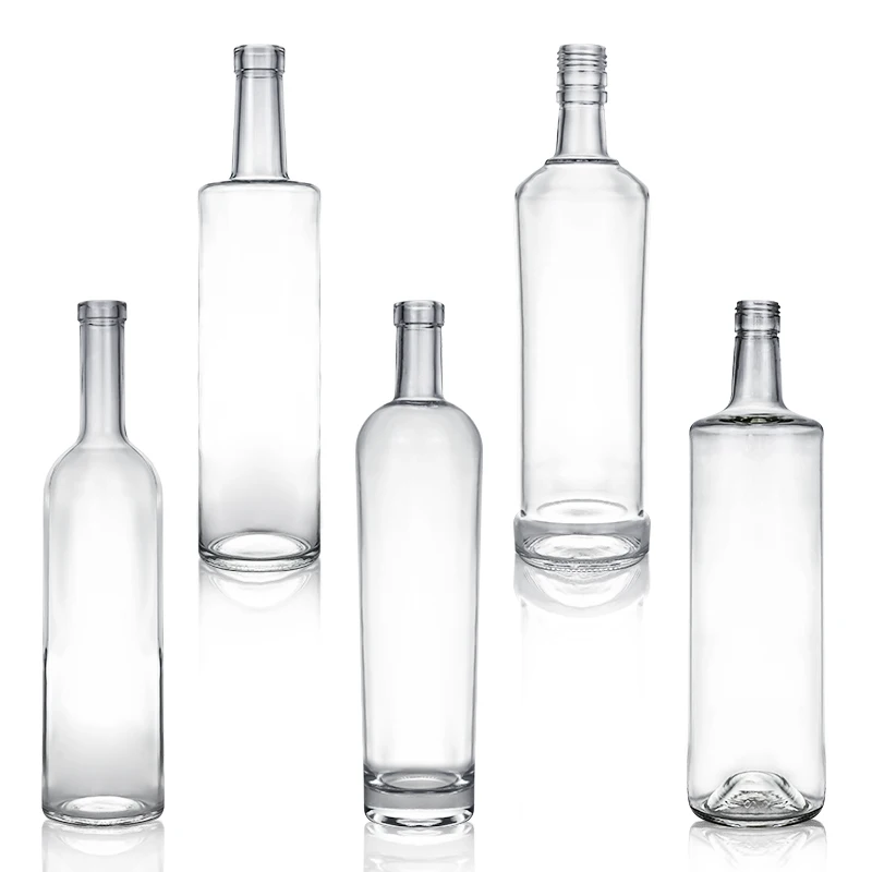 Wholesale custom round glass bottles f or whiskey gin rum with cork stopper
