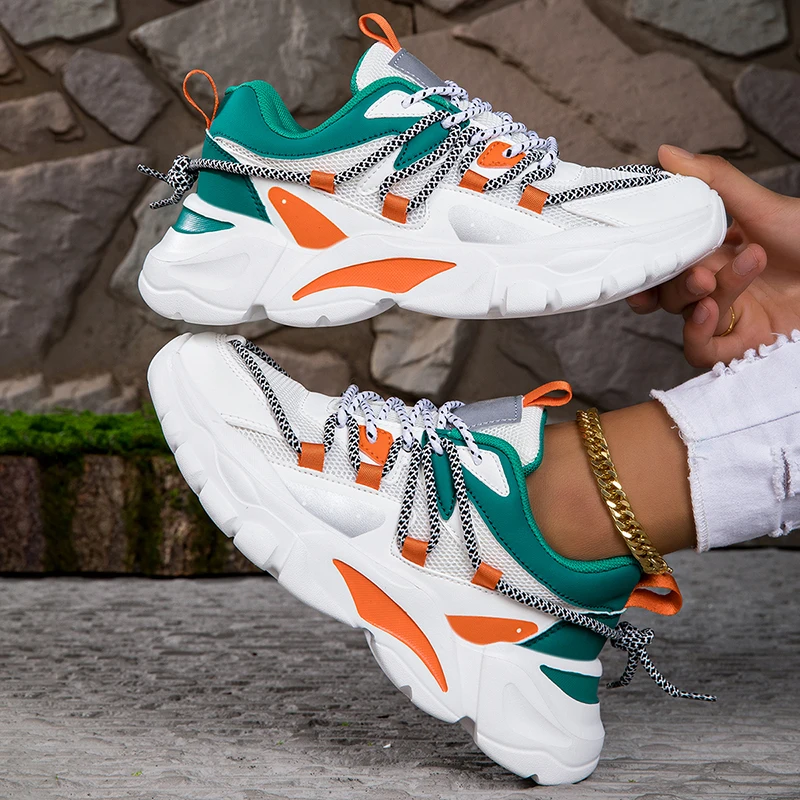 Hot Sale zapatillas PU Thick Sole Shoes Flat Non-Slip Platform Running Shoes Casual Chunky Sneakers for Outdoor Ladies