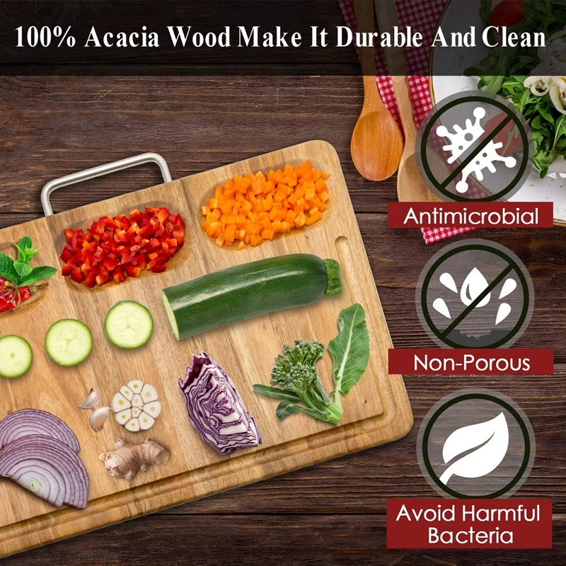 Multipurpose Acacia Wood Cutting Board Set of 3 Thick Chopping Board for Kitchen Countertop