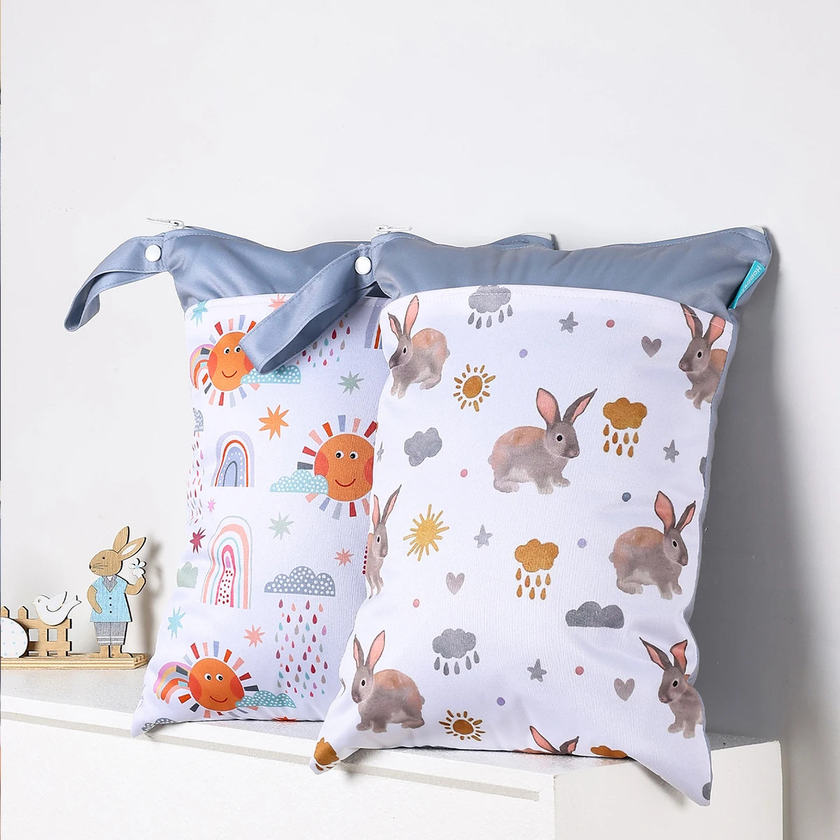 Happyflute Double Zipper Pockets Waterproof Baby Dry Wet Bag Reusable Wet Bag Diaper