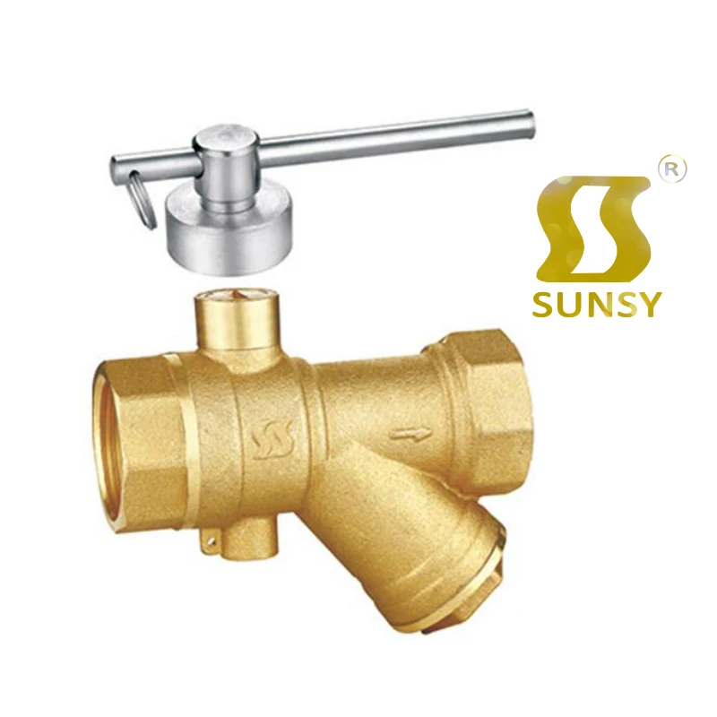 yuhuan shunshui factory BSP NPT 59-1forged male female long handle brass drain filter mesh ball valve y type strainer for water