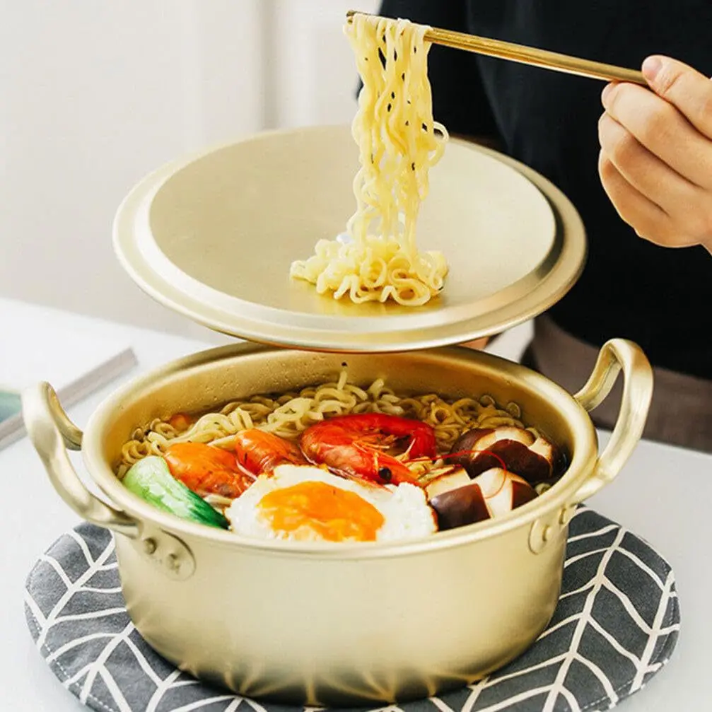 Gold Aluminum Korean Ramen Pot Home Kitchen Instant Noodles Cooking Hot Pot Milk Soup Pot Double Handle Fast Heating