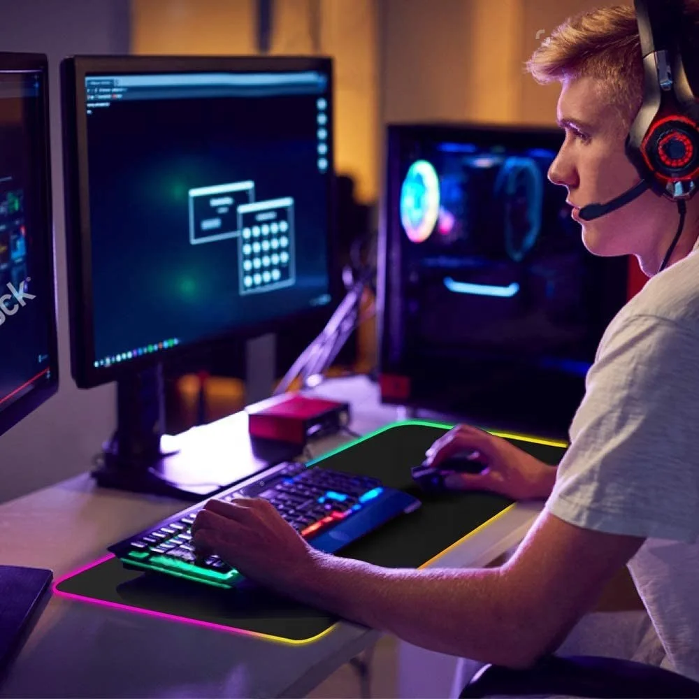 Мягкий резиновый светодиодный RGB игровой коврик для