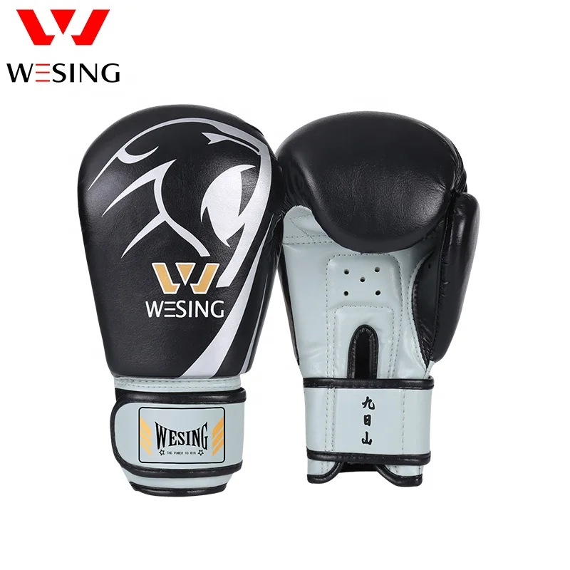 Недорогие детские боксерские перчатки Wesing из искусственной кожи черного цвета с пользовательским логотипом
