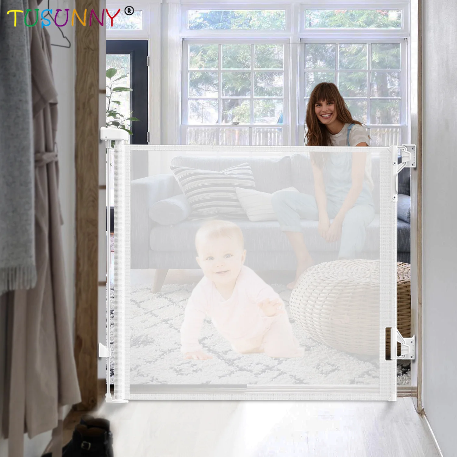 Portable Folding Safety Barrier Stair Retractable Baby Extra Tall Pet Security Indoor Gate