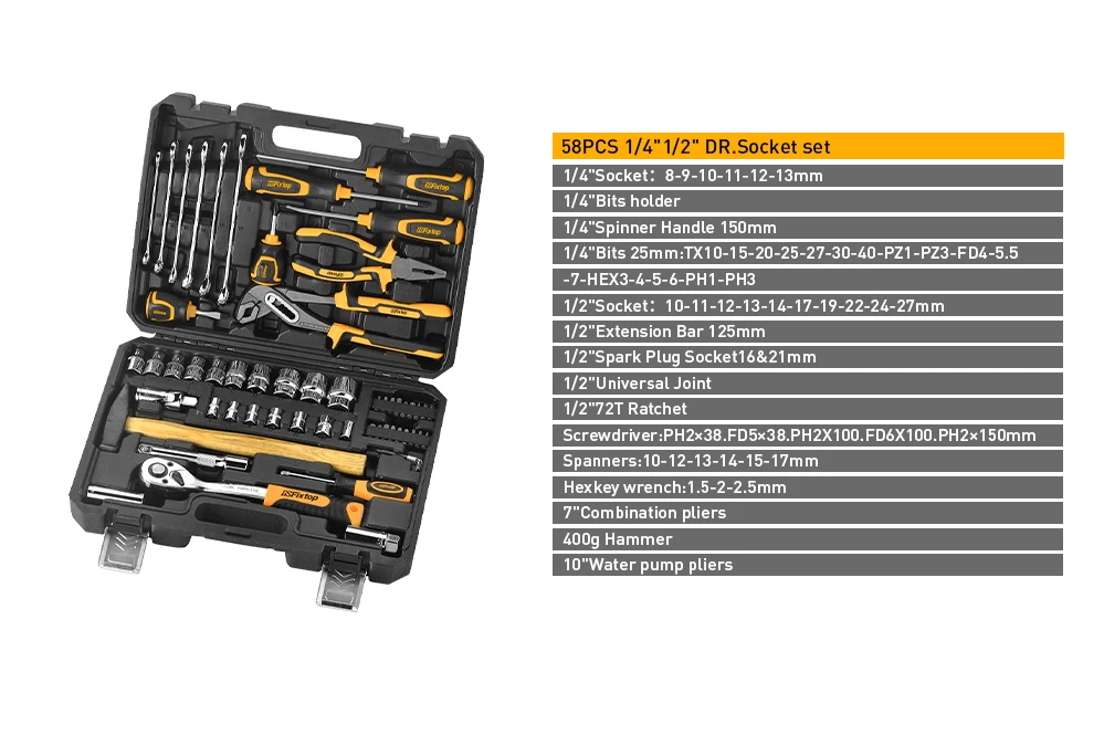 GSFIXTOP Ultimate Home Construction Tools And Equipments Set Heavy Duty Mechanic Drill Complete Set Of Tool Box