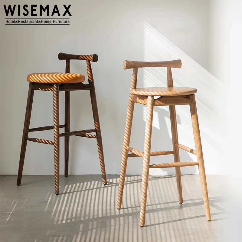 WISEMAX мебель в нордическом минималистском стиле кожаная Обивка сиденья из массива дерева высокий барный стул со спинкой для домашней кухни