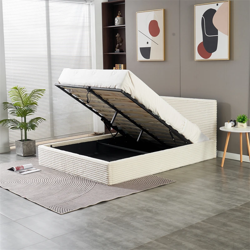 modern sample room furniture set coral velvet tufted double bed frame beige white single double queen size gas lift storage bed