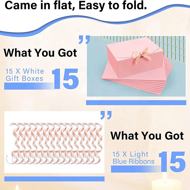 Eco friendly 15 pcs Girls Ladies Women Scented Candle Pink Gift Boxes with Lids Ribbon Folding Kraft Paper Boxes