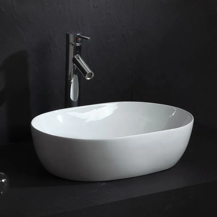 HY8015 Ceramic Oval shape counter top wash hand basin with thin edge for bathroom