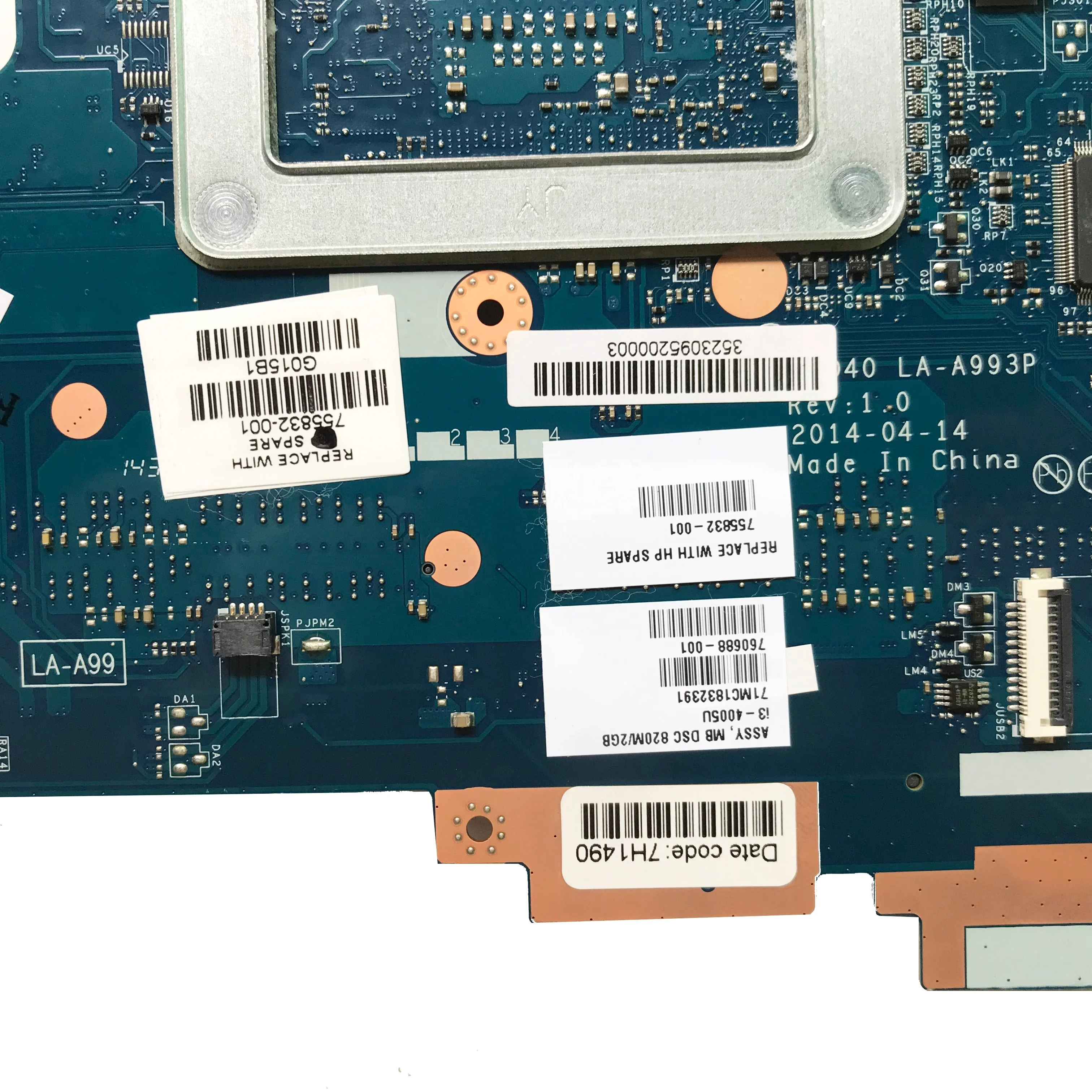 For HP 14-R 240 G3 246 G3 Series Laptop Motherboard With SR1EK i3-4005u CPU 820M 2G GPU ZSO40 LA-A993P 755832-001 100% Tested