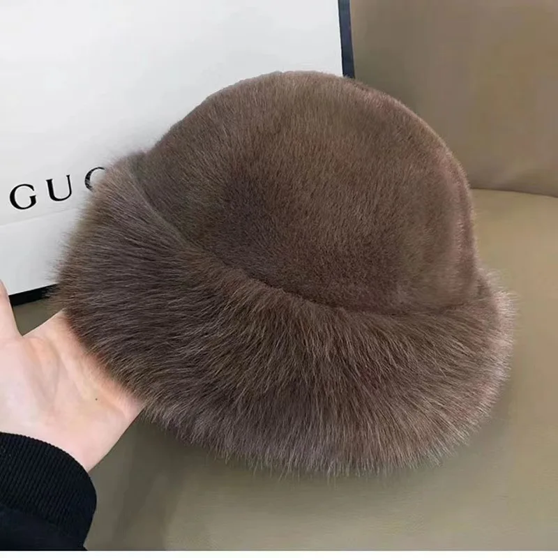Syh1000  Mongolian Hat Autumn and Winter Thick Fur Plush Imitation Mink Warm Ear Protection Versatile and Fashionable