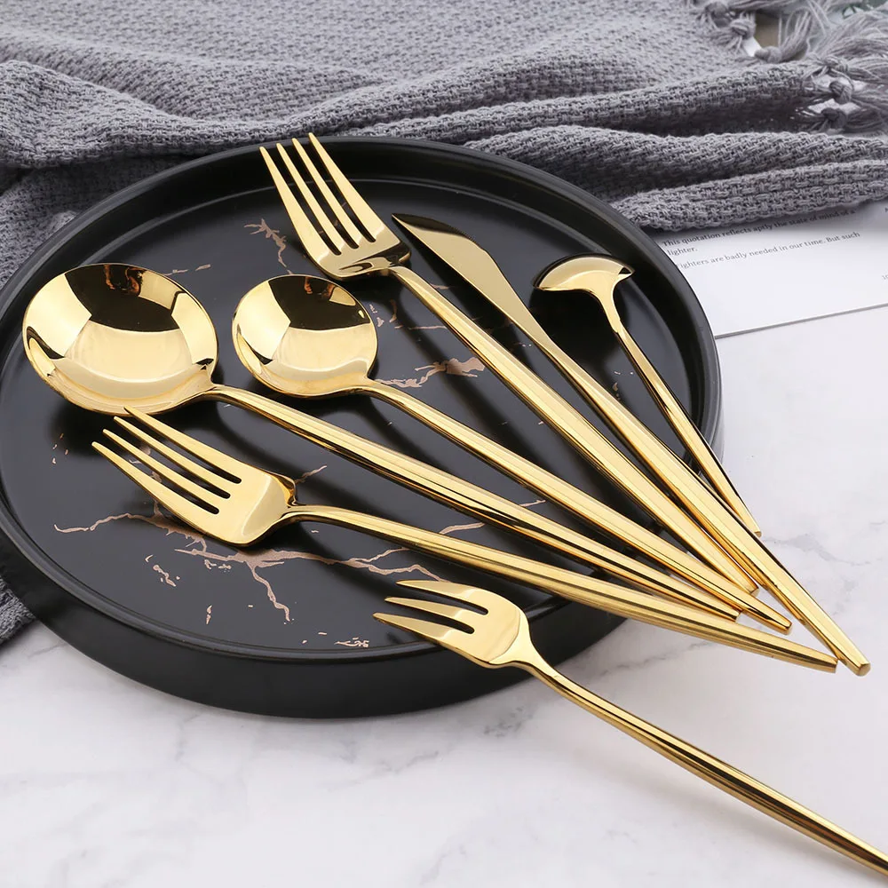 Manufacturer party high quality luxury knife spoon fork 4pcs stainless steel flatware gold cutlery set